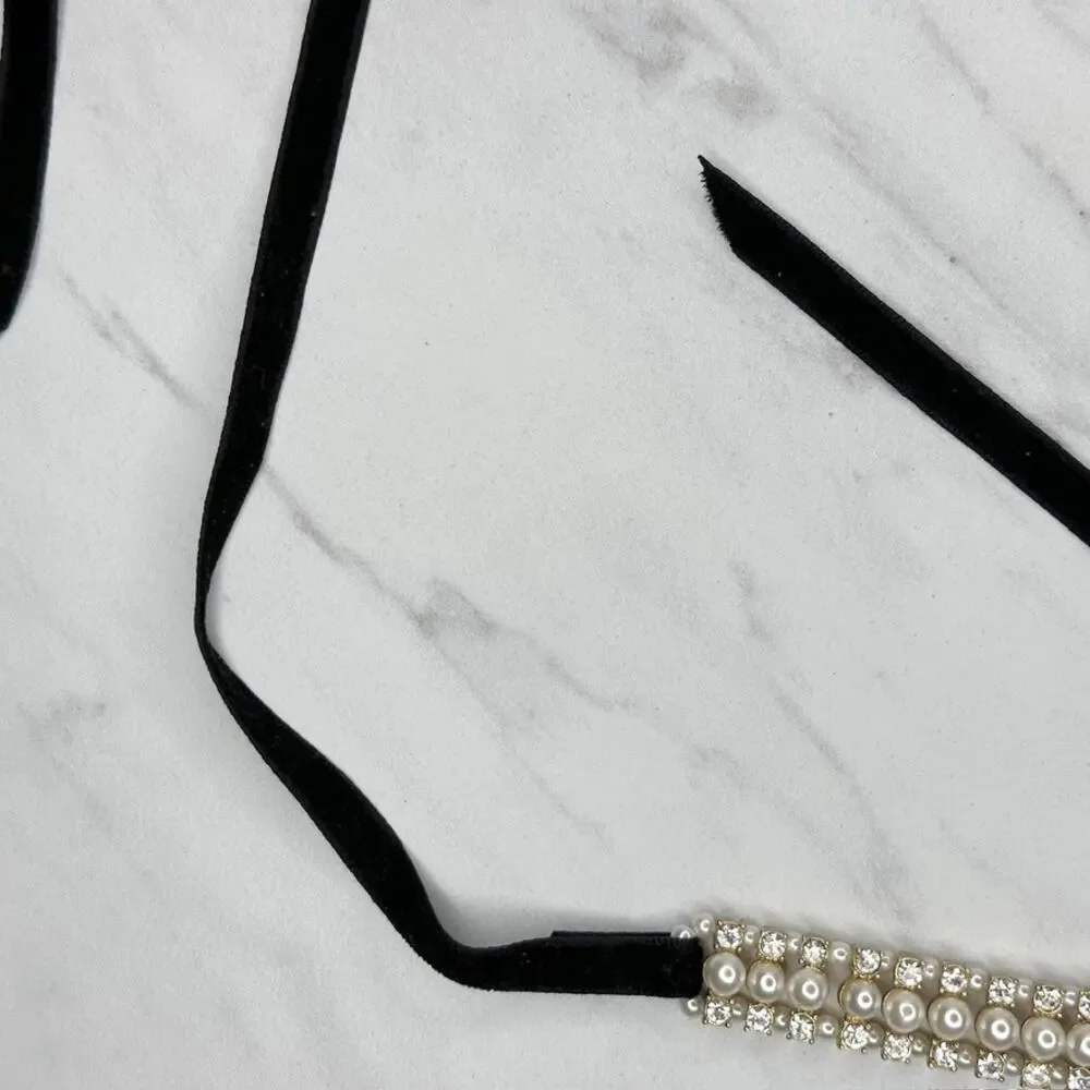 Faux Pearl Rhinestone Ribbon Tie Belt Small (S) ✨